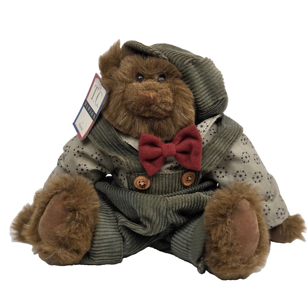 vintage brown plush teddy bear named T.C. Dawson by Fiesta 11"